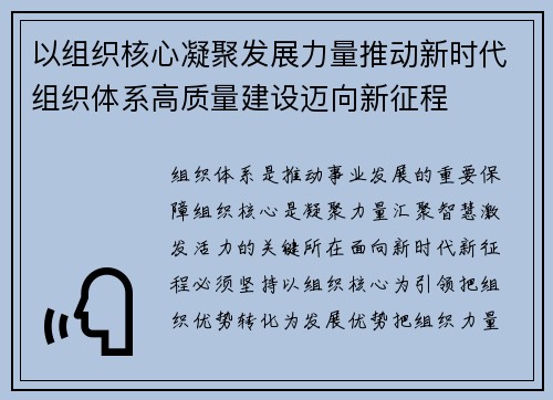 以组织核心凝聚发展力量推动新时代组织体系高质量建设迈向新征程 以组织核心凝聚发展力量推动新时代组织体系高质量建设迈向新征程